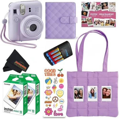 Miniatura 13 de FUJIFILM INSTAX Mini 12 Holiday Bundle 2025 con película extra Instax Mini + 4 pilas AA y paño de limpieza de microfibra Sunshine Photo