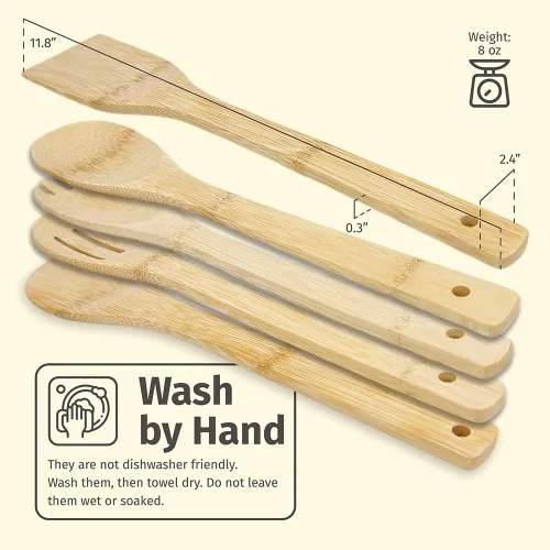 Miniatura 5 de PrintSupremacy - Juego de cucharas de cocina de bambú, utensilios de cocina de madera antiadherente, utensilios de cocina, regalo para inauguración