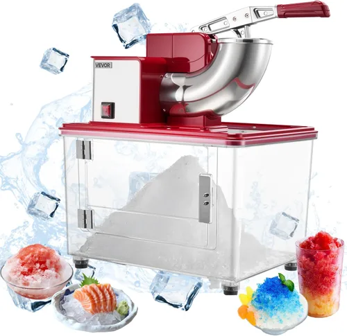 VEVOR Trituradora de hielo comercial 661LBS/H, máquina eléctrica de cono de nieve de 350 W con 4 cuchillas, máquina de hielo afeitado de acero Rojo