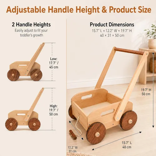 Miniatura 5 de Woodtoe Andador de madera para bebés, caminante de empuje para bebés de velocidad ajustable, juguetes Montessori para bebés que aprenden a caminar