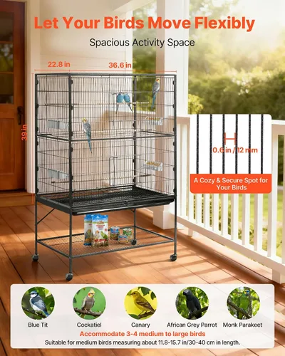 Miniatura 2 de VEVOR Jaula para pájaros, 36.6 x 22.8 x 59.5 pulgadas, parte superior plana, jaula de hierro forjado para pájaros con perchas, bandeja deslizante