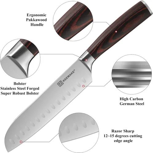 Miniatura 4 de KEEMAKE Juego de cuchillos Santoku de 2 piezas, juegos de cuchillos de chef japonés con cuchillos de cocina de acero inoxidable de alto carbono