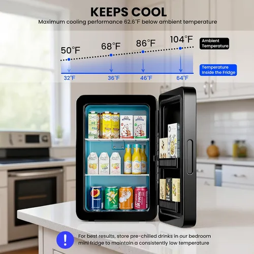 Miniatura 4 de Kikihouse Mini refrigerador de 22L/30 latas para dormitorio, enfriador y calentador portátil de 12 V CC, mini refrigerador con frente de vidrio