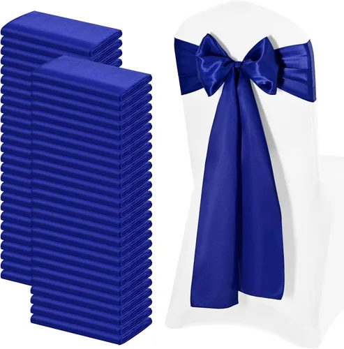 Miniatura 33 de 72 bandas de satén para silla, color azul bebé, lavables y reutilizables, fundas universales para silla, suministros para atar en la espalda