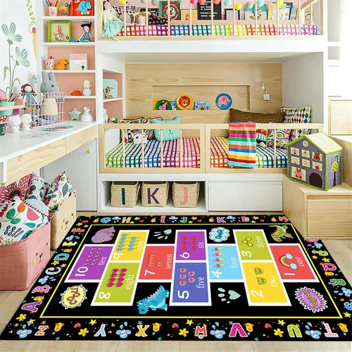 Miniatura 2 de Tapete educativo de 3 x 4 pies, tapete de aprendizaje ABC y 123 para niños pequeños con diseños de animales, alfombra antideslizante lavable