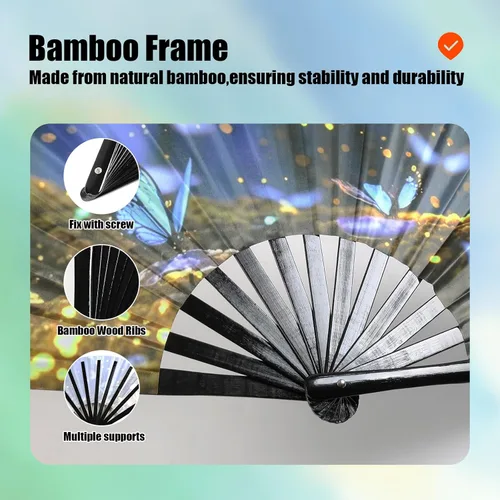 Miniatura 5 de INNOLIFE Ventilador de mano plegable grande de 13 pulgadas para raves, ventilador de rave con brillo UV, ventilador de mano para mujeres y hombres