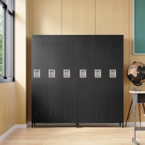 Miniatura 6 de Armario de almacenamiento de metal con cerradura de 50 pulgadas para empleados, hogar, oficina, escuela, requiere montaje (puerta de malla negra)
