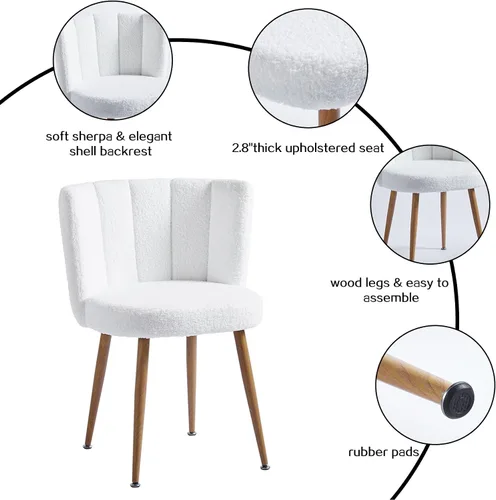 Miniatura 4 de FMD White Boucle - Juego de 2 sillas de comedor, sillas laterales tapizadas de sherpa para sala de estar, cocina, dormitorio, tocador