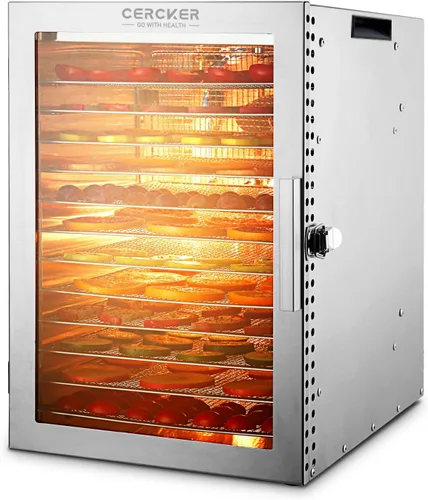 Miniatura 9 de Cercker - Máquina deshidratadora de alimentos con 8 bandejas de acero inoxidable, deshidratador de 500W para charqui, secador de hongos a 190ºF