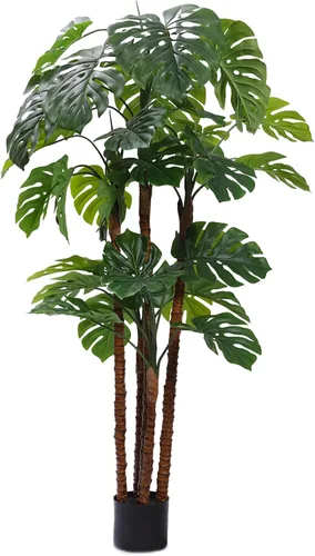 Miniatura 8 de Monstera artificial de 5 pies, plantas de queso suizo falso tropical con corteza y maceta negra para interiores y exteriores, oficina, sala