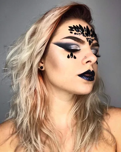 Miniatura 9 de Black Face Jewels se adhieren a los accesorios del festival, diamantes de imitación del tatuaje de la cara de Halloween para el maquillaje, joyas