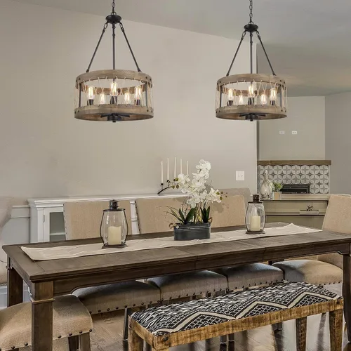 Miniatura 2 de Candelabros de granja para comedor, lámpara rústica de 5 luces para comedor, lámpara de comedor sobre mesa, candelabros de madera, lámpara colgante