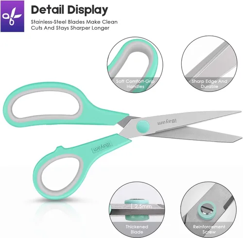 Miniatura 3 de iBayam - Tijeras multipropósito de 8 pulgadas, resistentes, paquete de 36 unidades, hojas ultra afiladas de 2.5 mm de grosor, con mangos de agarre