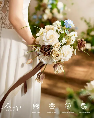 Miniatura 7 de Ling's moment Flores artificiales, margaritas de seda falsas, rosas de espuma de Gardenia falsas para bricolaje, ramos de boda, centros de mesa