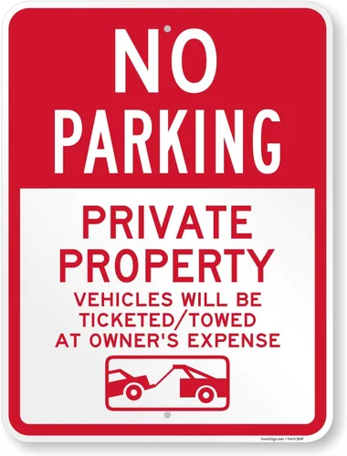 Miniatura 10 de SmartSign Letrero con texto en inglés "No Parking - Private Property, Vehicles Will Be Ticketed/Towed at Owner's Expense" Aluminio reflectante