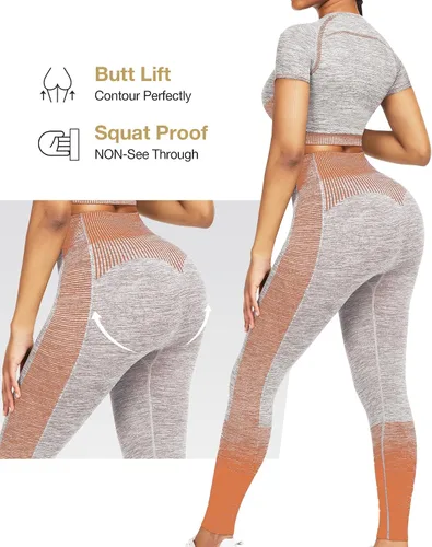 Miniatura 4 de JOYMODE - Conjunto de entrenamiento para mujer, diseño de 2 piezas con leggings de tiro alto sin costuras y camiseta corta , para yoga