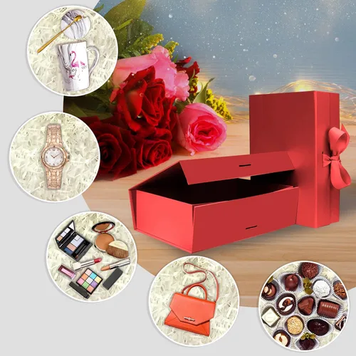 Miniatura 5 de DaiUni Caja de regalo magnética roja de 10.5" X7.5" X3.1" con tapa y cinta para regalos Rojo