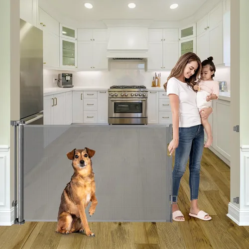 Miniatura 9 de Puerta de Bebé Retráctil Extra Ancha de 85 Pulgadas para Interiores, Puerta de Bebé Extra Larga para Exteriores, Puerta Extra Grande para Perros