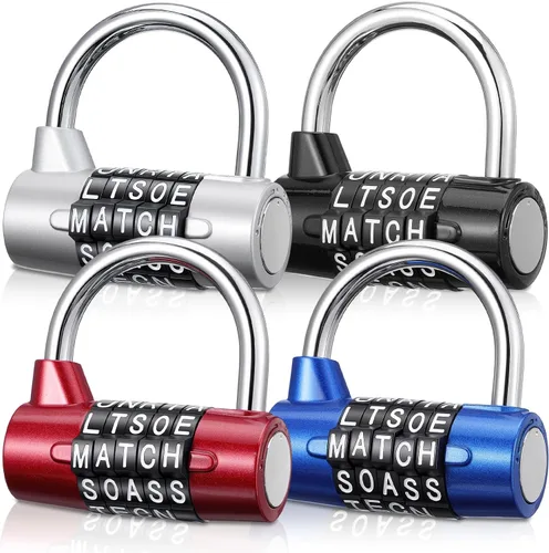 Paquete de 4 candados de combinación de 5 letras – Candados de palabras reiniciables sin llave para casilleros de gimnasio, cajas de herramientas,