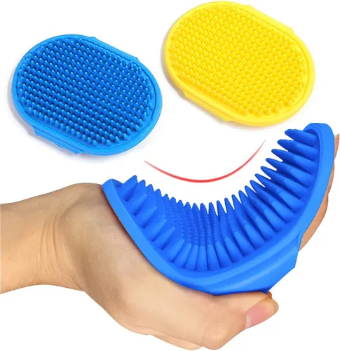 Miniatura 8 de Cepillo de aseo para perros, champú para mascotas, cepillo de baño, peine de goma de masaje calmante con mango de anillo ajustable para perros