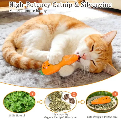 Miniatura 2 de ETEKYER Juguetes para gatos con hierba gatera, paquete de 5, juguetes de felpa para gatos de interior, gatitos, interactivos, masticables, juguetes