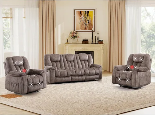 Miniatura 20 de EBELLO Silla reclinable manual con masaje y calor, sillón reclinable de tela suave para adultos con portavasos ocultos, bolsillo lateral, sofá