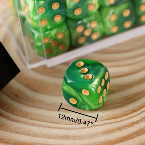 Miniatura 2 de Juego de 36 dados mini, dados de juego de 12 mm de 6 caras D6, dos colores (verde oscuro y verde claro) con caja de juego portátil D6-verde oscuro