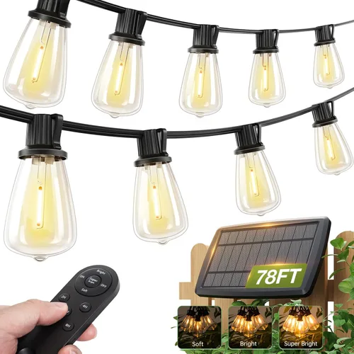 Miniatura 13 de addlon Luces de Cadena Solares de 33 (27+6) Pies Impermeables, Luz de Patio Solar con Control Remoto y Puerto USB, 9+1 Bombillas LED Irrompibles, 3