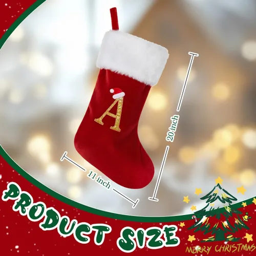 Miniatura 3 de Calcetines de Navidad personalizados con monograma, con inicial familiar, 20 pulgadas, puño de felpa blanca supersuave con cuerpo de terciopelo rojo
