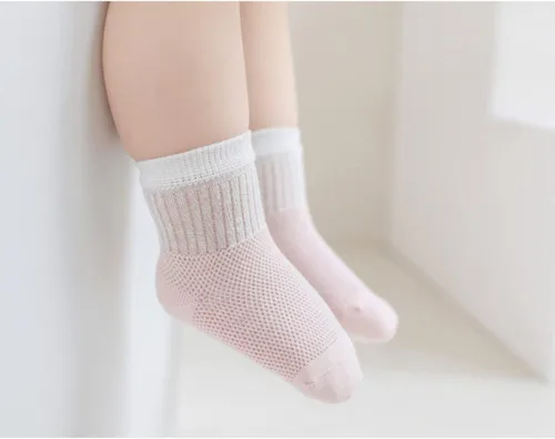 Miniatura 5 de Calcetines para bebé, niña, niño, de malla fina, calcetines tobilleros para bebés, calcetines de tobillo Pointelle con ojales, 4 pares