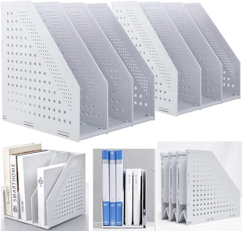 Miniatura 11 de Marte Vanci Revistero plegable de 3 compartimentos para escritorio, divisores de archivos resistentes ajustables y resistentes para gabinete de Gris