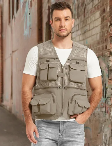 Miniatura 8 de Chaleco Flygo para hombre, para pesca, trabajo, safari, viaje de reportajes o para actividades al aire libre en verano, con bolsillos