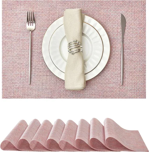 Miniatura 52 de Leetaltree Juego de 4 manteles individuales tejidos de vinilo iridiscente rosa brillante, impermeables, lavables, para bodas, aniversarios, uso