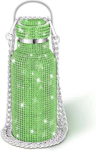 Miniatura 17 de Geiserailie Botella de agua con diamantes de imitación de acero inoxidable, térmica, recargable, aislada, con cadena, para mujeres y niñas