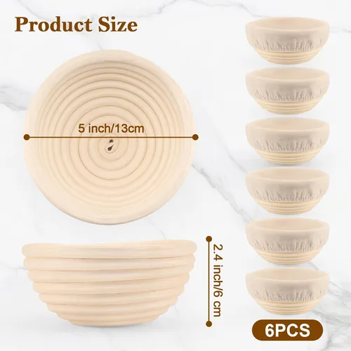 Miniatura 4 de Paquete de 6 mini cestas Banneton a prueba de pan de 5 pulgadas, mini suministros para hornear masa madre, pequeñas cestas a prueba de Banneton