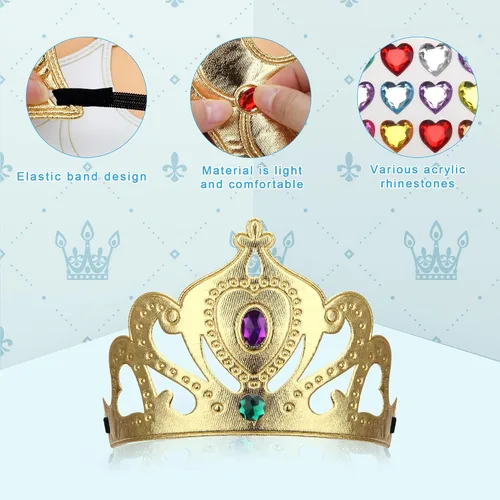 Miniatura 3 de Paquetes de 23/24 Coronas y Tiaras de Princesa de Espuma, Kit de Manualidades para Sombreros de Fiesta de Cumpleaños con Adhesivo de Diamante