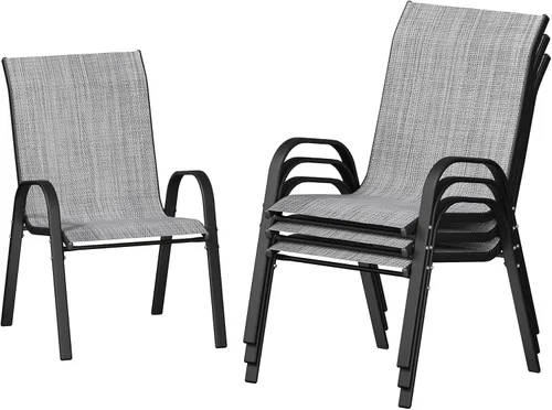 Miniatura 13 de UDPATIO Patio Chairs Set of 2, Stackable Silver Outdoor Dining Chairs with High Back, Breathable Textilene Fabric Outdoor Chair All Weather, for