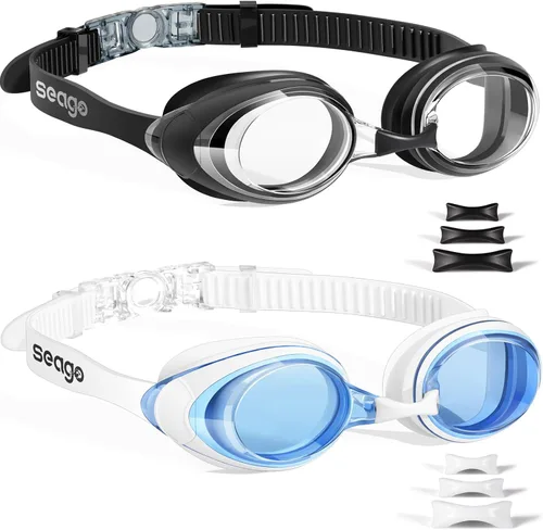 Miniatura 13 de Seago 2 Pack Swimming Goggles Anti-fog Anti-UV Silicone Swim Goggles Adult Women Men azul y dorado