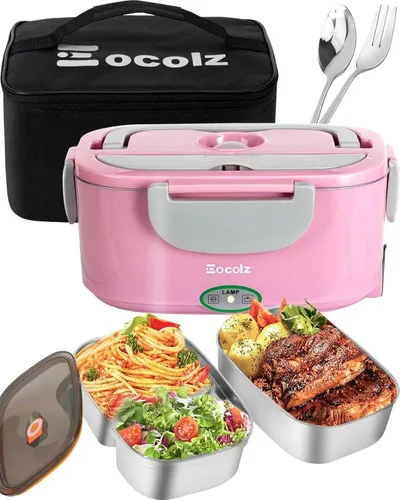 Miniatura 11 de Eocolz Fiambrera eléctrica calentador de alimentos de 80-100 W, calentador de alimentos con doble contenedor, 1.5L, lonchera portátil calentada