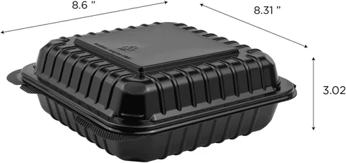 Miniatura 3 de Karat Contenedor con bisagras PP negro de 8 x 8 pulgadas, 1 compartimiento - 250 ct
