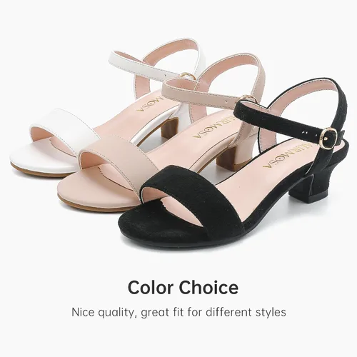 Miniatura 7 de Sandalias de tacón bajo para niñas, zapatos de vestir para bodas, fiestas, verano, puntera abierta, correa de tobillo para niños pequeños y grandes