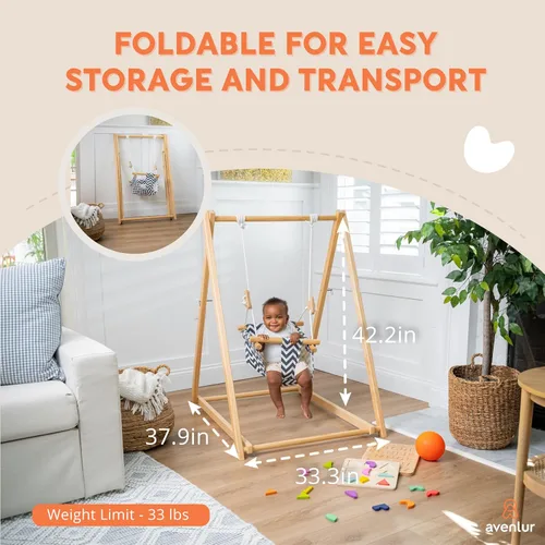Miniatura 2 de Avenlur Spruce - Juego de columpios plegable para bebés y niños pequeños con soporte - Juego de columpios interior autoportante premium estilo Gris