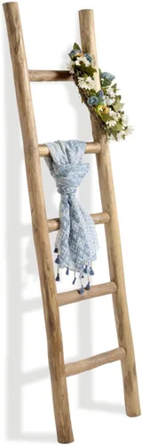 Miniatura 26 de FUIN Escalera de madera de 6 pies totalmente montada, para sala de estar, decorativa, para pared, inclinada, granja, soporte para colcha, toallero