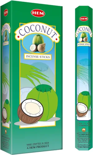 Hem Varitas de incienso de coco (120 varillas, 6 cajas en el interior), 9 pulgadas de largo, 0.71 onzas por caja, perfectas para meditación,