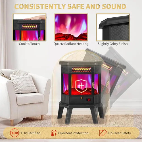 Miniatura 6 de RealSmart Calentador eléctrico de chimenea de 22 pulgadas, estufa de chimenea independiente de cuarzo infrarrojo para uso en interiores con control