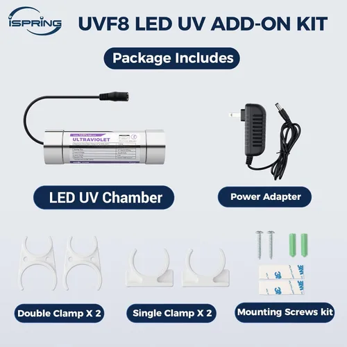 Miniatura 3 de iSpring UVF8 Filtro de agua UV LED, Kit de adición para sistemas de filtración de agua debajo del fregadero, libre de mercurio, de acero inoxidable