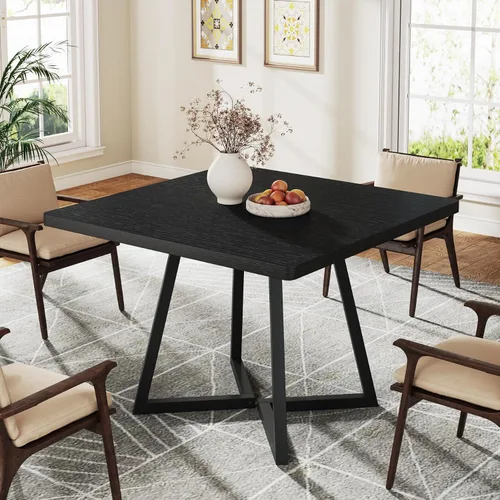 Tribesigns Mesa de comedor cuadrada para 2, mesa de comedor industrial de 31.5 pulgadas con base de metal, mesa de cocina para comedor, espacio