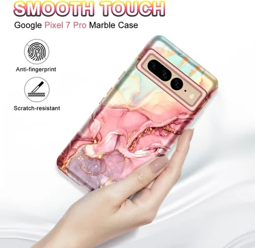 Miniatura 8 de Btscase Funda para Google Pixel 7 Pro, patrón de mármol 3 en 1, resistente a prueba de golpes, cuerpo completo, policarbonato duro y suave
