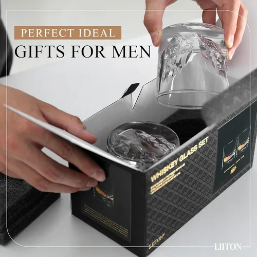Miniatura 10 de LIITON Grand Canyon - Juego de regalo de 2 vasos de whisky de cristal pesado, vaso de bourbon grueso congelable de 1 libra cada uno, regalos