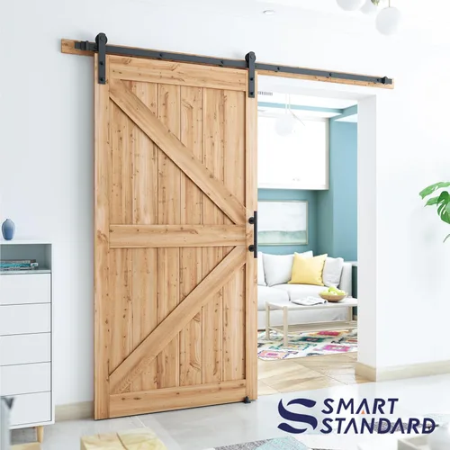 Miniatura 6 de SMARTSTANDARD Kit de herrajes para puerta corrediza de granero resistente de 7.5 pies, color negro